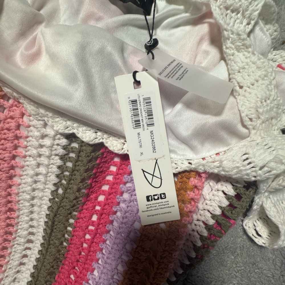 Minkpink Multicolor Striped Crochet Dress mini style Lito lined size XL NWT $159 - Picture 7 of 9